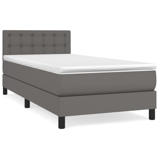 vidaXL Κρεβάτι Boxspring με Στρώμα Γκρι 90x200 εκ. από Συνθετικό Δέρμα