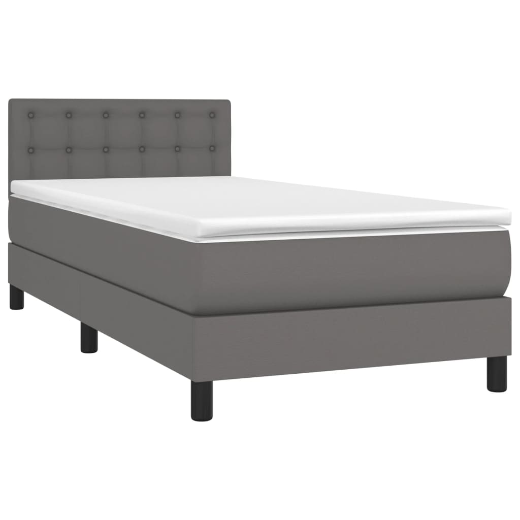 vidaXL Κρεβάτι Boxspring με Στρώμα Γκρι 90x200 εκ. από Συνθετικό Δέρμα