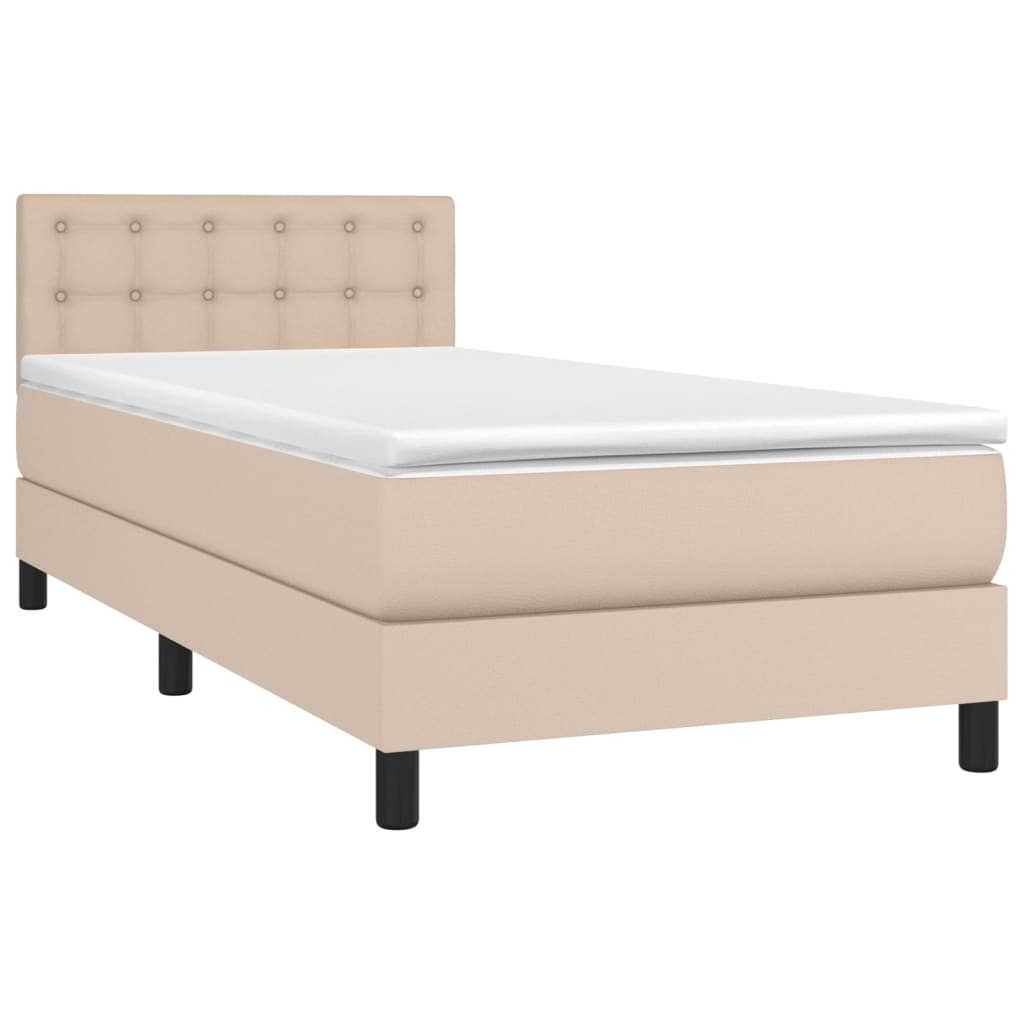 vidaXL Κρεβάτι Boxspring με Στρώμα Καπουτσίνο 90x200εκ.από Συνθ. Δέρμα