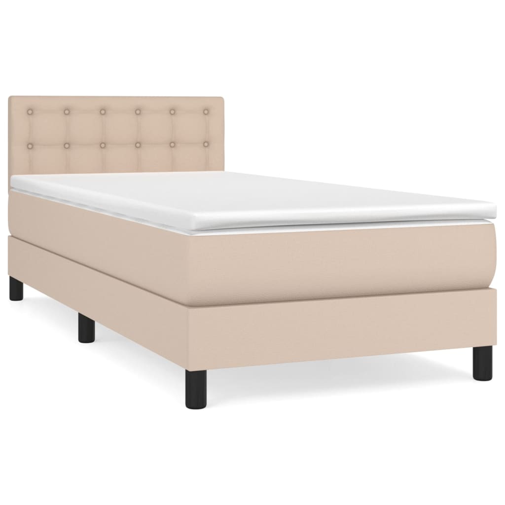 vidaXL Κρεβάτι Boxspring με Στρώμα Καπουτσίνο 100x200εκ.από Συνθ.Δέρμα