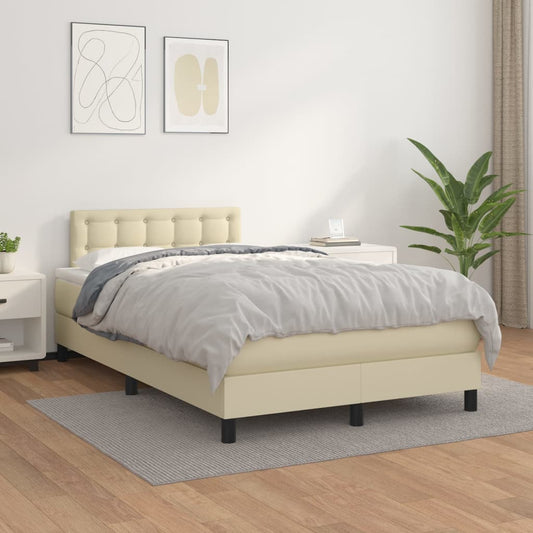 vidaXL Κρεβάτι Boxspring με Στρώμα Κρεμ 120x200εκ. από Συνθετικό Δέρμα