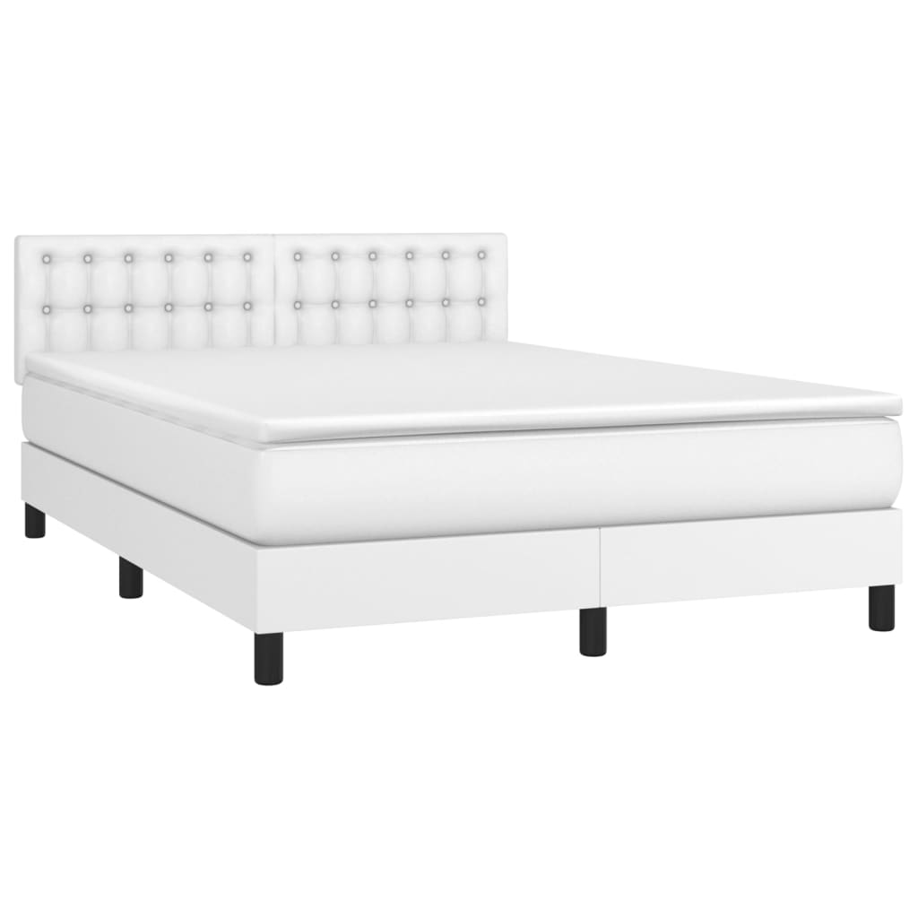 vidaXL Κρεβάτι Boxspring με Στρώμα Λευκό 140x190εκ.από Συνθετικό Δέρμα