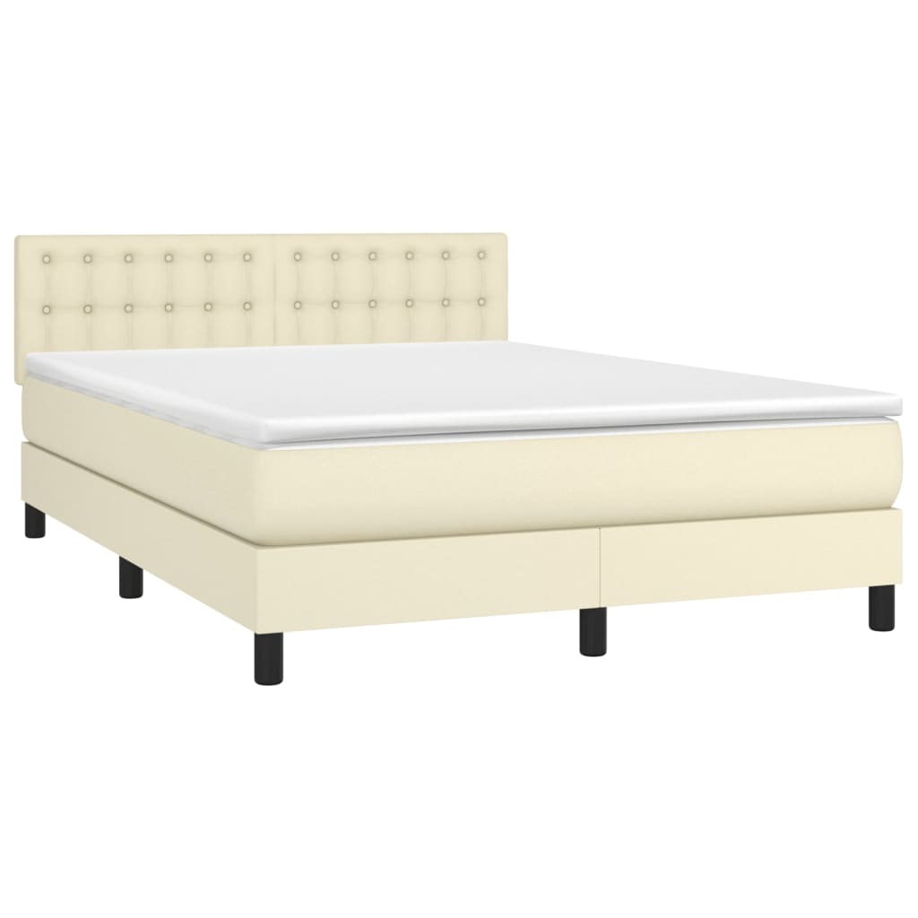 vidaXL Κρεβάτι Boxspring με Στρώμα Κρεμ 140x190εκ. από Συνθετικό Δέρμα