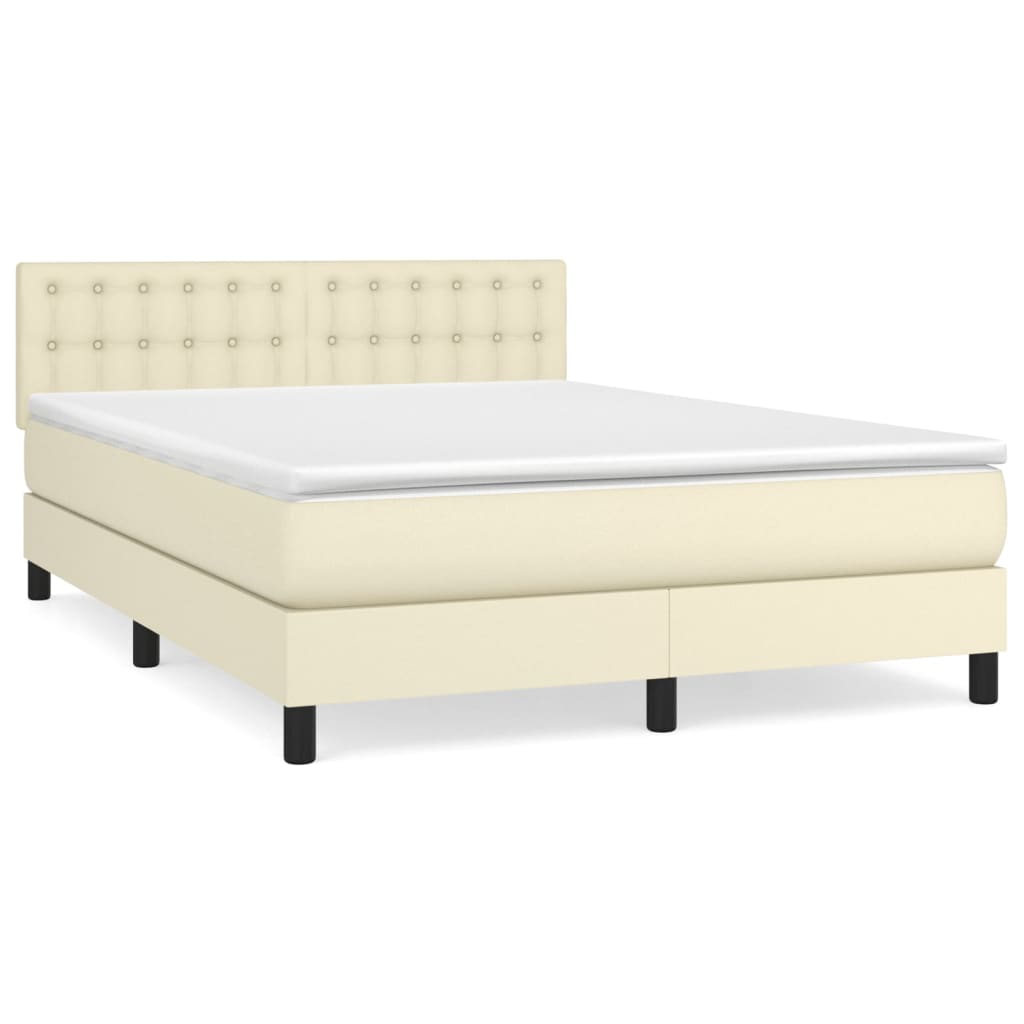 vidaXL Κρεβάτι Boxspring με Στρώμα Κρεμ 140x200εκ. από Συνθετικό Δέρμα