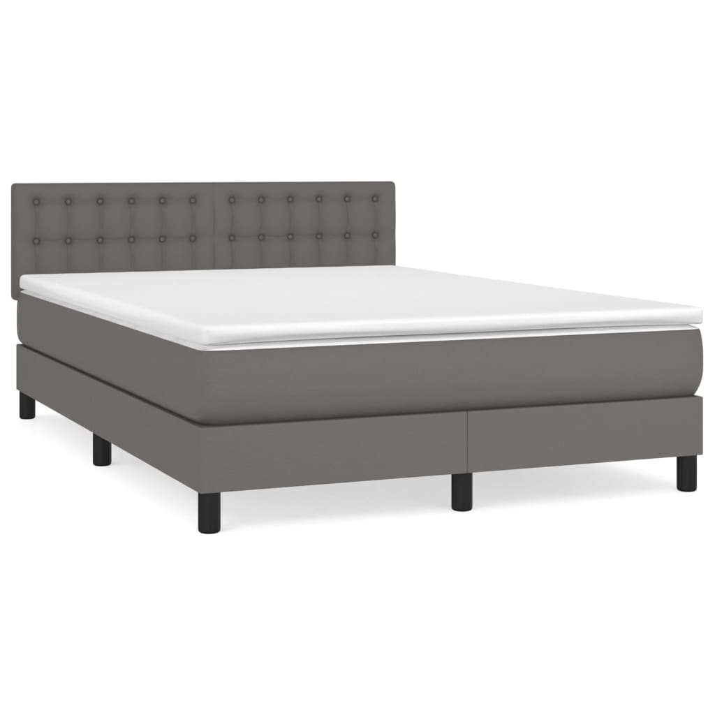 vidaXL Κρεβάτι Boxspring με Στρώμα Γκρι 140x200εκ. από Συνθετικό Δέρμα