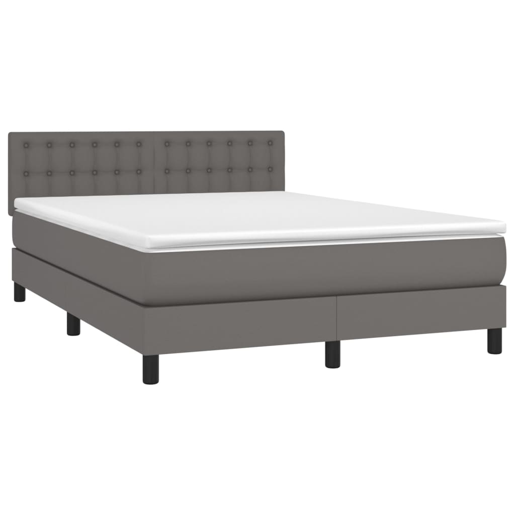 vidaXL Κρεβάτι Boxspring με Στρώμα Γκρι 140x200εκ. από Συνθετικό Δέρμα