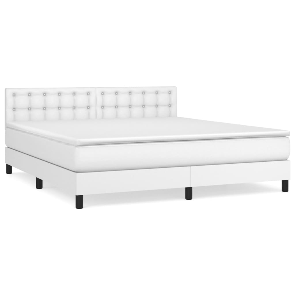 vidaXL Κρεβάτι Boxspring με Στρώμα Λευκό 160x200εκ.από Συνθετικό Δέρμα