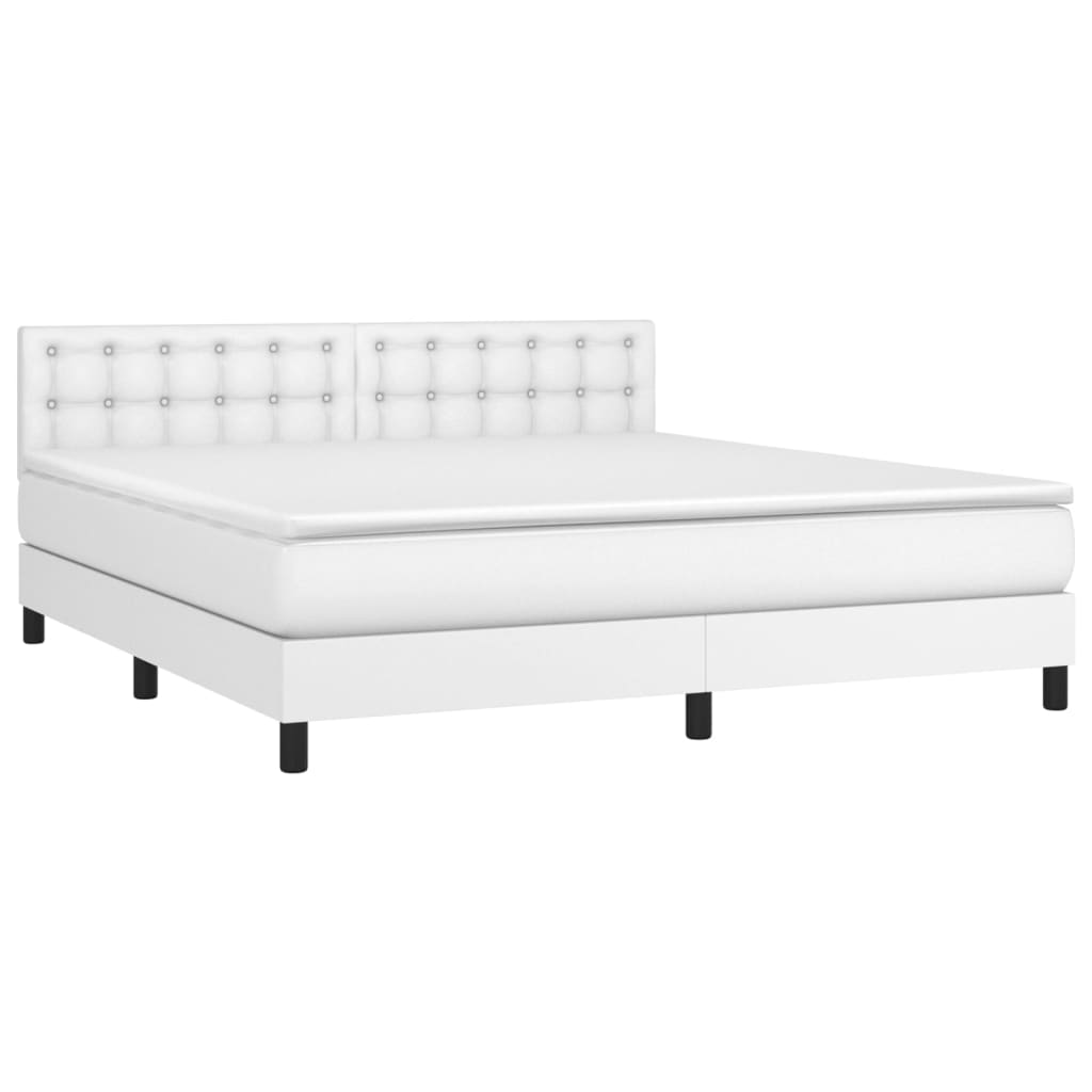 vidaXL Κρεβάτι Boxspring με Στρώμα Λευκό 160x200εκ.από Συνθετικό Δέρμα