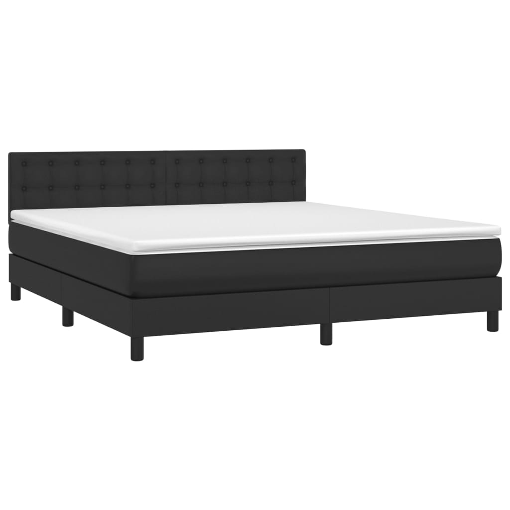 vidaXL Κρεβάτι Boxspring με Στρώμα Μαύρο 180x200εκ.από Συνθετικό Δέρμα