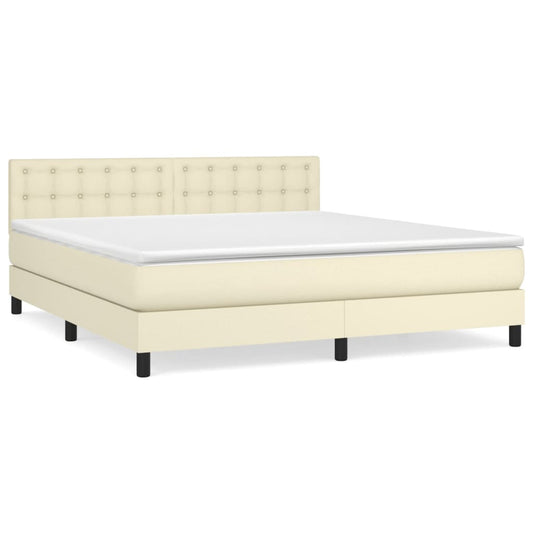 vidaXL Κρεβάτι Boxspring με Στρώμα Κρεμ 180x200 εκ. Συνθετικό Δέρμα