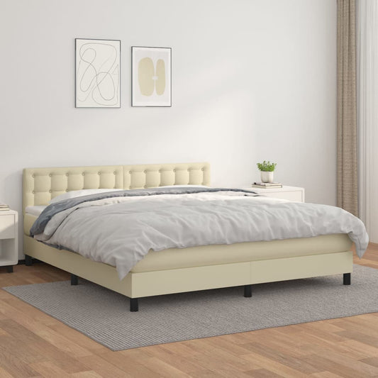 vidaXL Κρεβάτι Boxspring με Στρώμα Κρεμ 180x200 εκ. Συνθετικό Δέρμα