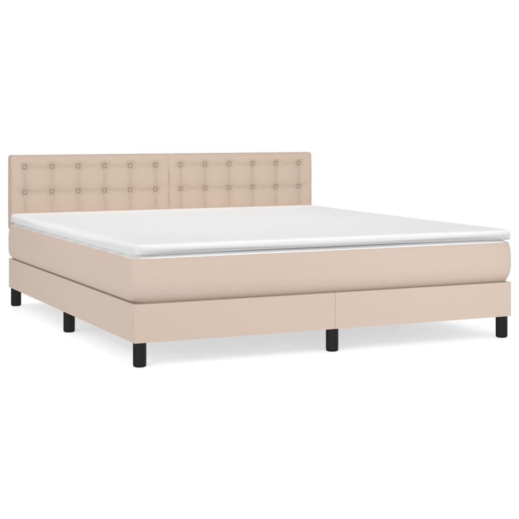 vidaXL Κρεβάτι Boxspring με Στρώμα Καπουτσίνο 180x200 εκ. Συνθ. Δέρμα