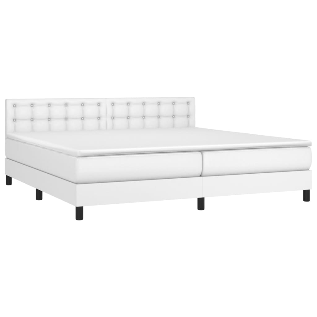 vidaXL Κρεβάτι Boxspring με Στρώμα Λευκό 200x200 εκ. Συνθετικό Δέρμα
