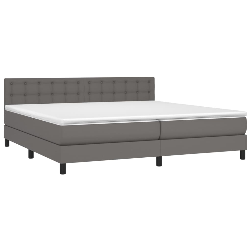 vidaXL Κρεβάτι Boxspring με Στρώμα Γκρι 200x200 εκ. Συνθετικό Δέρμα