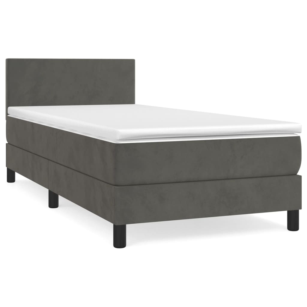 vidaXL Κρεβάτι Boxspring με Στρώμα Σκούρο Γκρι 90x190 εκ. Βελούδινο