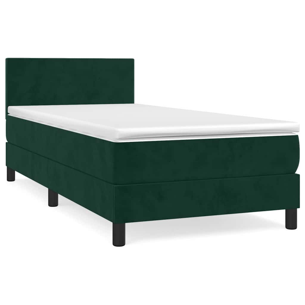 vidaXL Κρεβάτι Boxspring με Στρώμα Σκούρο Πράσινο 90x200 εκ. Βελούδινο
