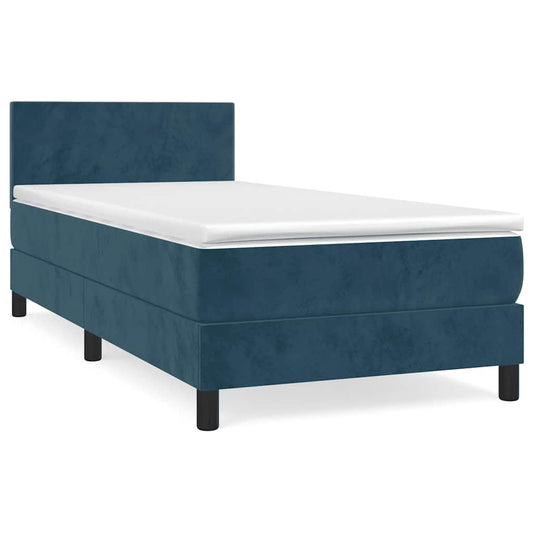 vidaXL Κρεβάτι Boxspring με Στρώμα Σκούρο Μπλε 90x200 εκ. Βελούδινο