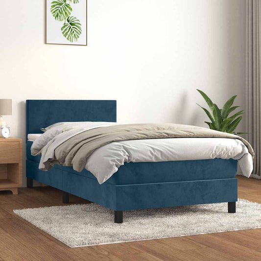 vidaXL Κρεβάτι Boxspring με Στρώμα Σκούρο Μπλε 90x200 εκ. Βελούδινο