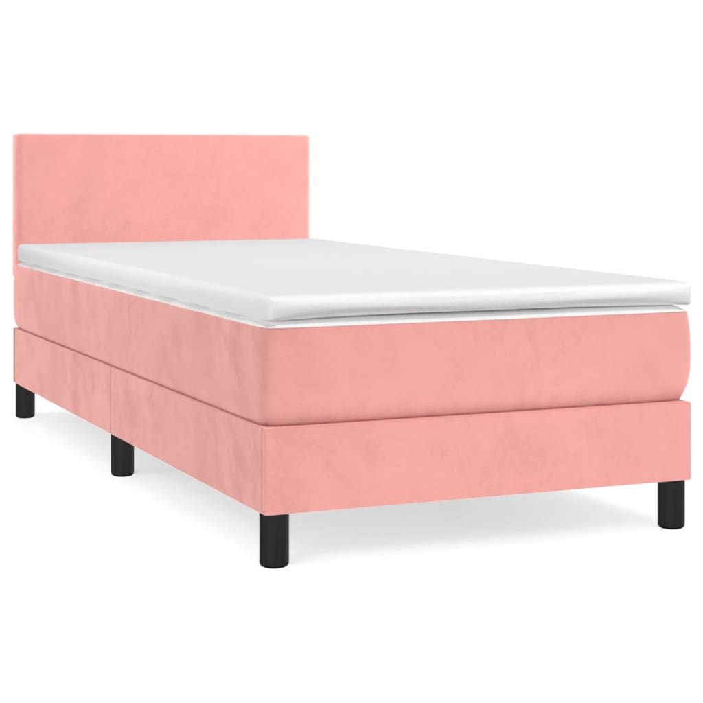 vidaXL Κρεβάτι Boxspring με Στρώμα Ροζ 90x200 εκ. Βελούδινο
