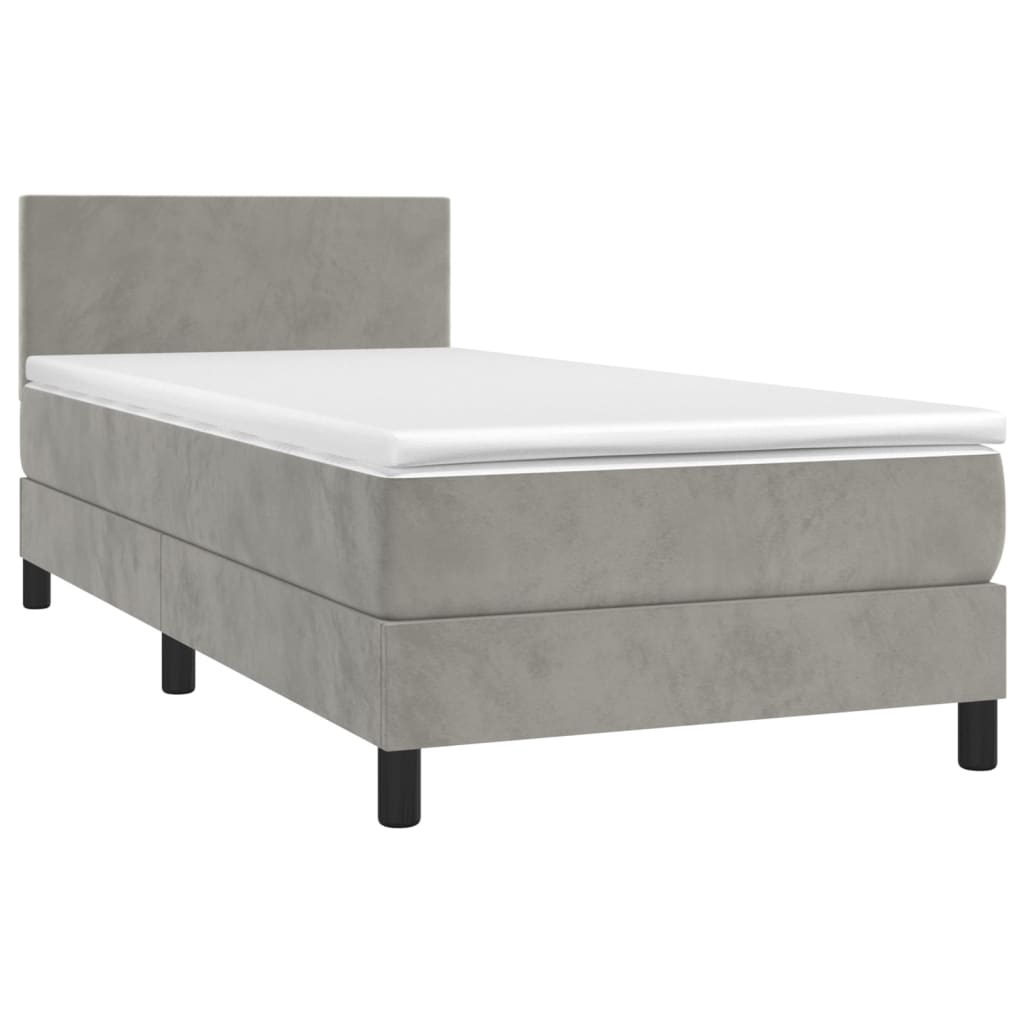 vidaXL Κρεβάτι Boxspring με Στρώμα Ανοιχτό Γκρι 100x200 εκ. Βελούδινο