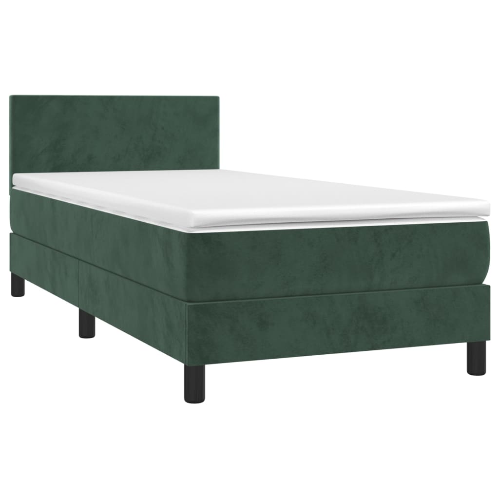 vidaXL Κρεβάτι Boxspring με Στρώμα Σκούρο Πράσινο 100x200εκ. Βελούδινο