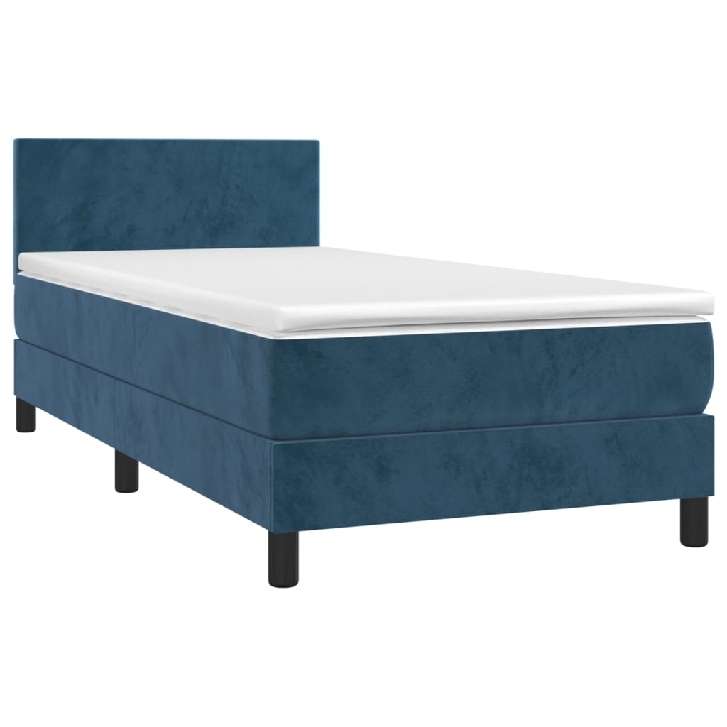vidaXL Κρεβάτι Boxspring με Στρώμα Σκούρο Μπλε 100x200 εκ. Βελούδινο