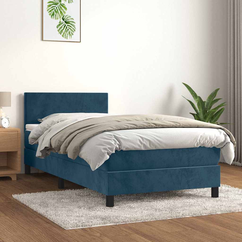 vidaXL Κρεβάτι Boxspring με Στρώμα Σκούρο Μπλε 100x200 εκ. Βελούδινο