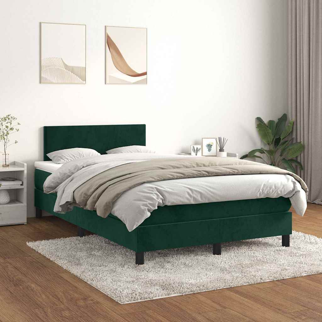 vidaXL Κρεβάτι Boxspring με Στρώμα Σκούρο Πράσινο 120x200εκ. Βελούδινο