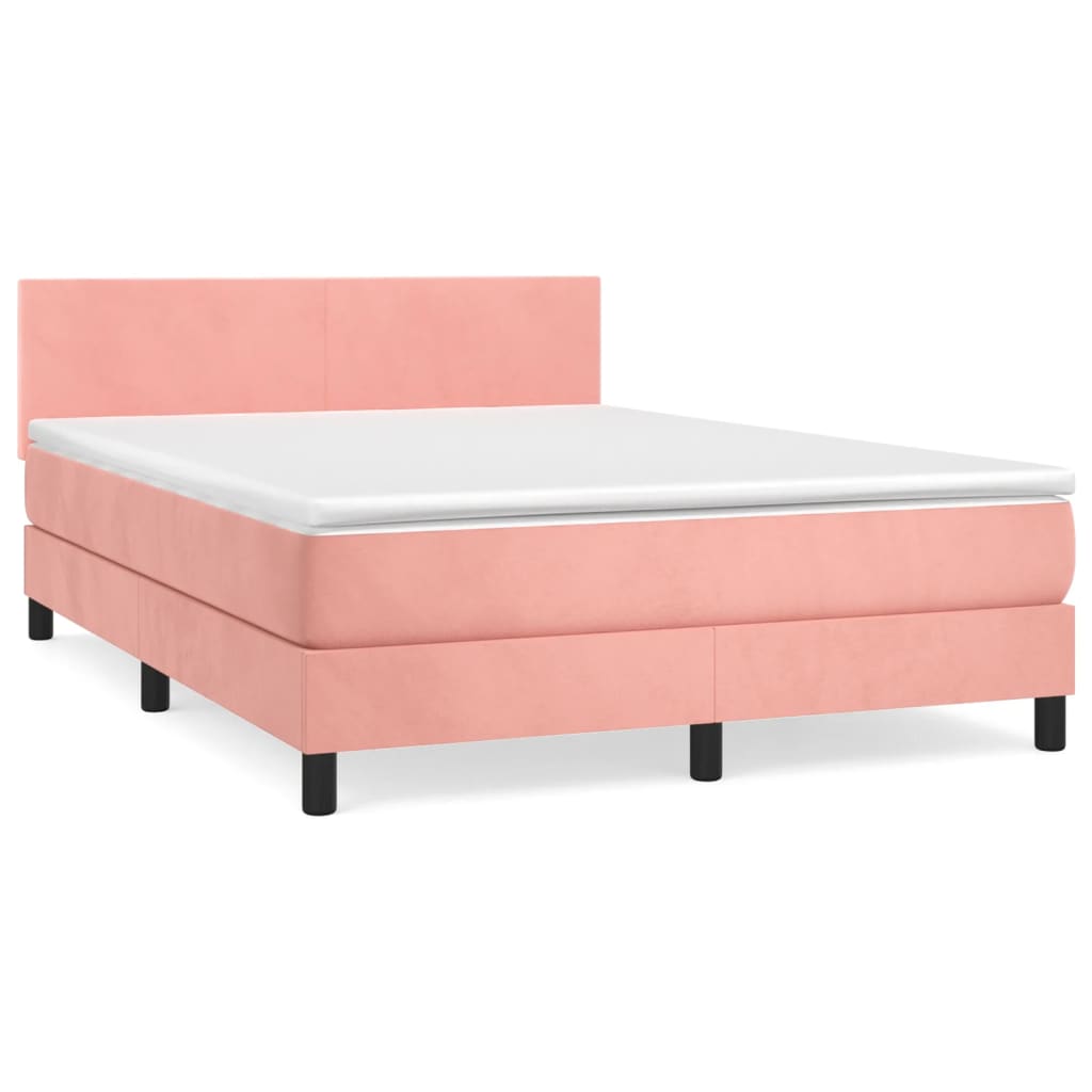 vidaXL Κρεβάτι Boxspring με Στρώμα Ροζ 140x190 εκ. Βελούδινο