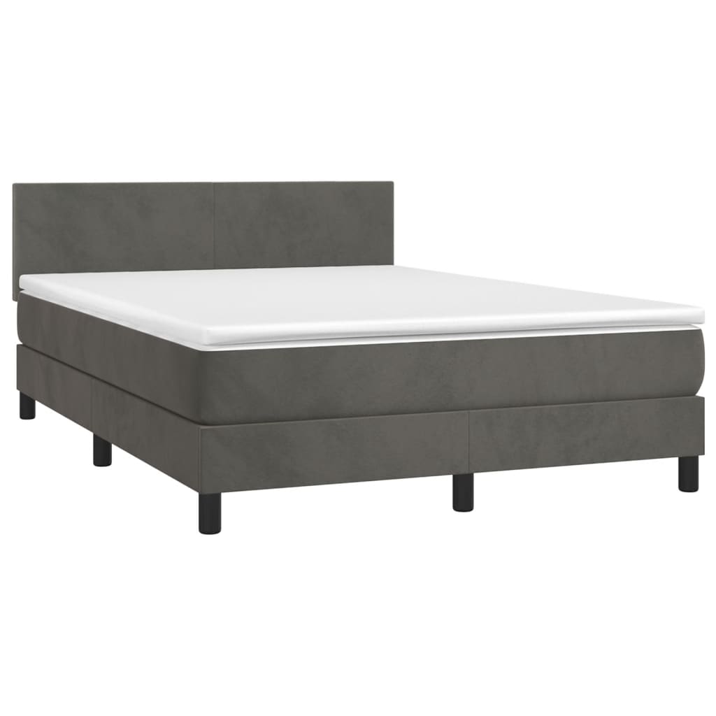 vidaXL Κρεβάτι Boxspring με Στρώμα Σκούρο Γκρι 140x200 εκ. Βελούδινο
