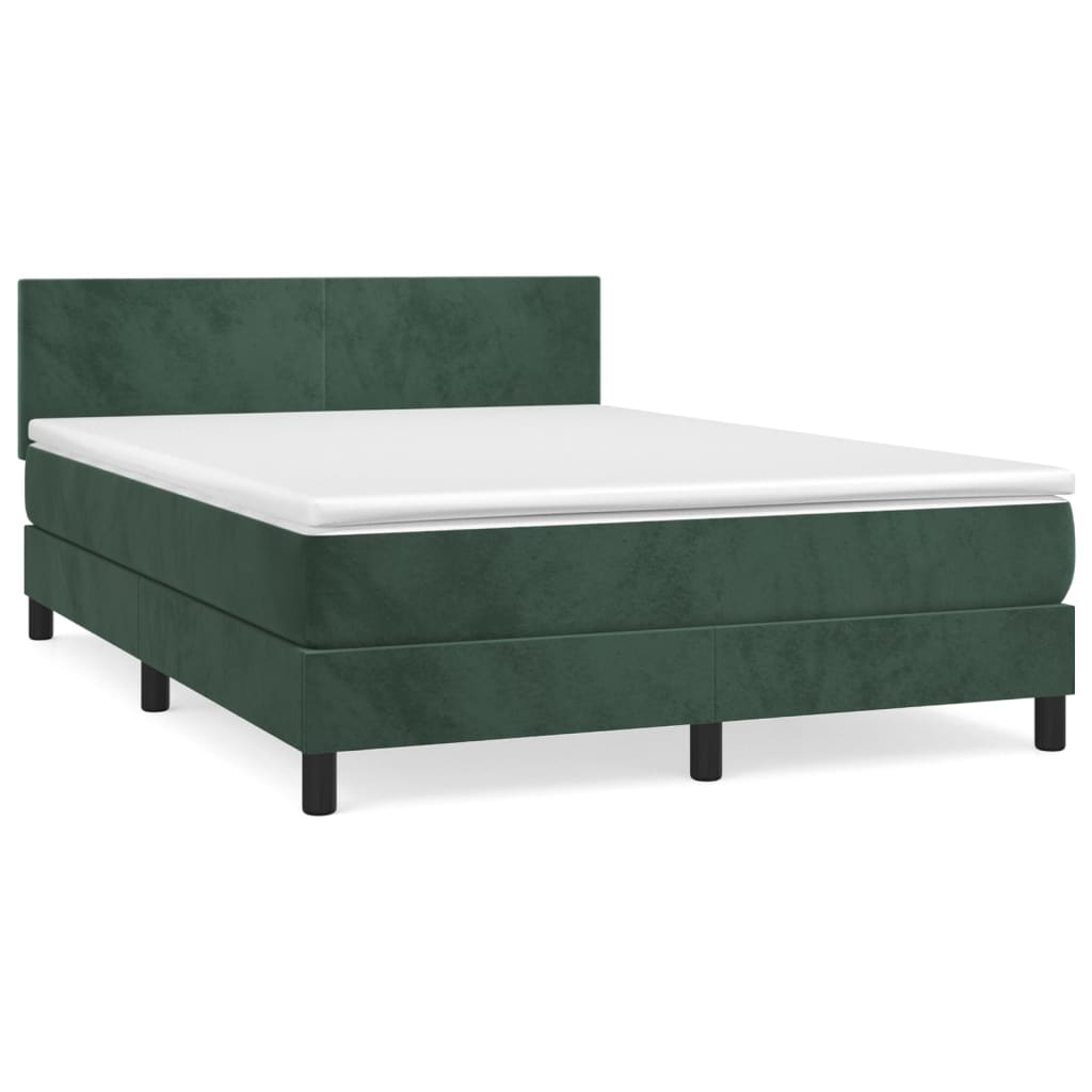 vidaXL Κρεβάτι Boxspring με Στρώμα Σκούρο Πράσινο 140x200εκ. Βελούδινο