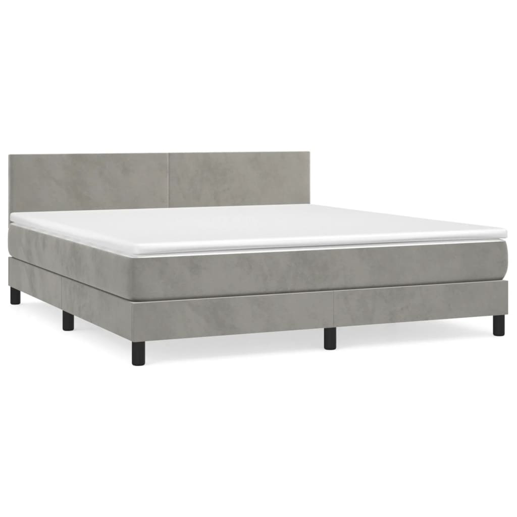 vidaXL Κρεβάτι Boxspring με Στρώμα Ανοιχτό Γκρι 160x200 εκ. Βελούδινο