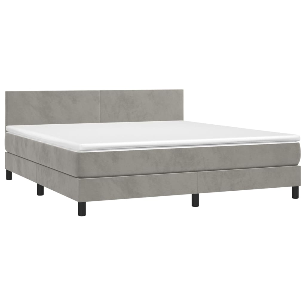 vidaXL Κρεβάτι Boxspring με Στρώμα Ανοιχτό Γκρι 160x200 εκ. Βελούδινο