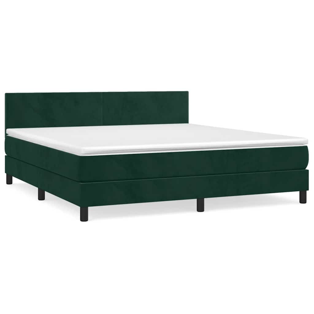 vidaXL Κρεβάτι Boxspring με Στρώμα Σκούρο Πράσινο 180x200εκ. Βελούδινο