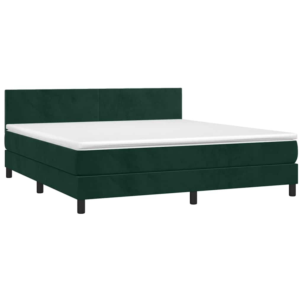 vidaXL Κρεβάτι Boxspring με Στρώμα Σκούρο Πράσινο 180x200εκ. Βελούδινο
