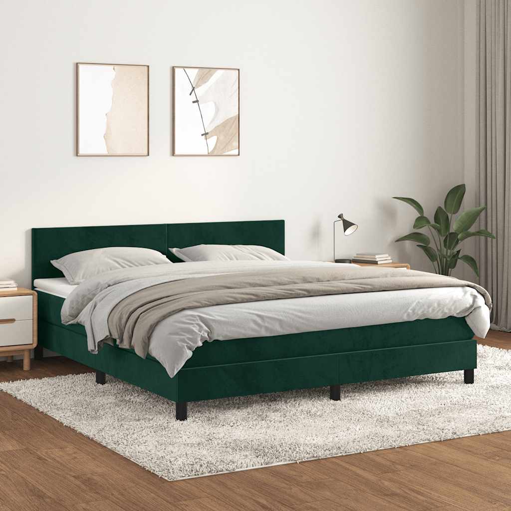 vidaXL Κρεβάτι Boxspring με Στρώμα Σκούρο Πράσινο 180x200εκ. Βελούδινο