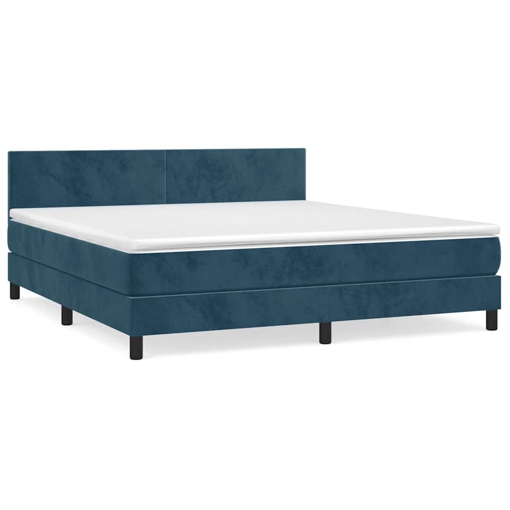 vidaXL Κρεβάτι Boxspring με Στρώμα Σκούρο Μπλε 180x200 εκ. Βελούδινο