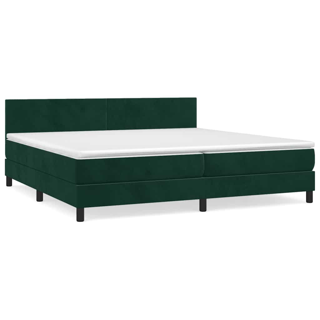 vidaXL Κρεβάτι Boxspring με Στρώμα Σκούρο Πράσινο 200x200εκ. Βελούδινο
