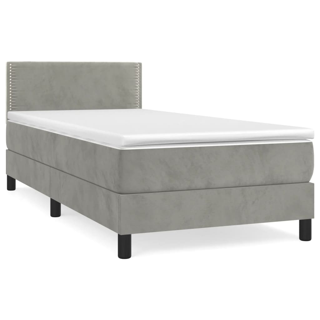 vidaXL Κρεβάτι Boxspring με Στρώμα Ανοιχτό Γκρι 90x200 εκ. Βελούδινο