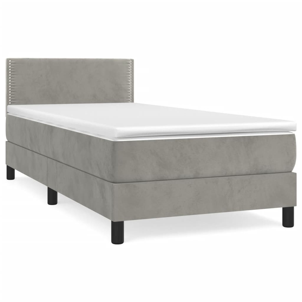 vidaXL Κρεβάτι Boxspring με Στρώμα Ανοιχτό Γκρι 100x200 εκ. Βελούδινο