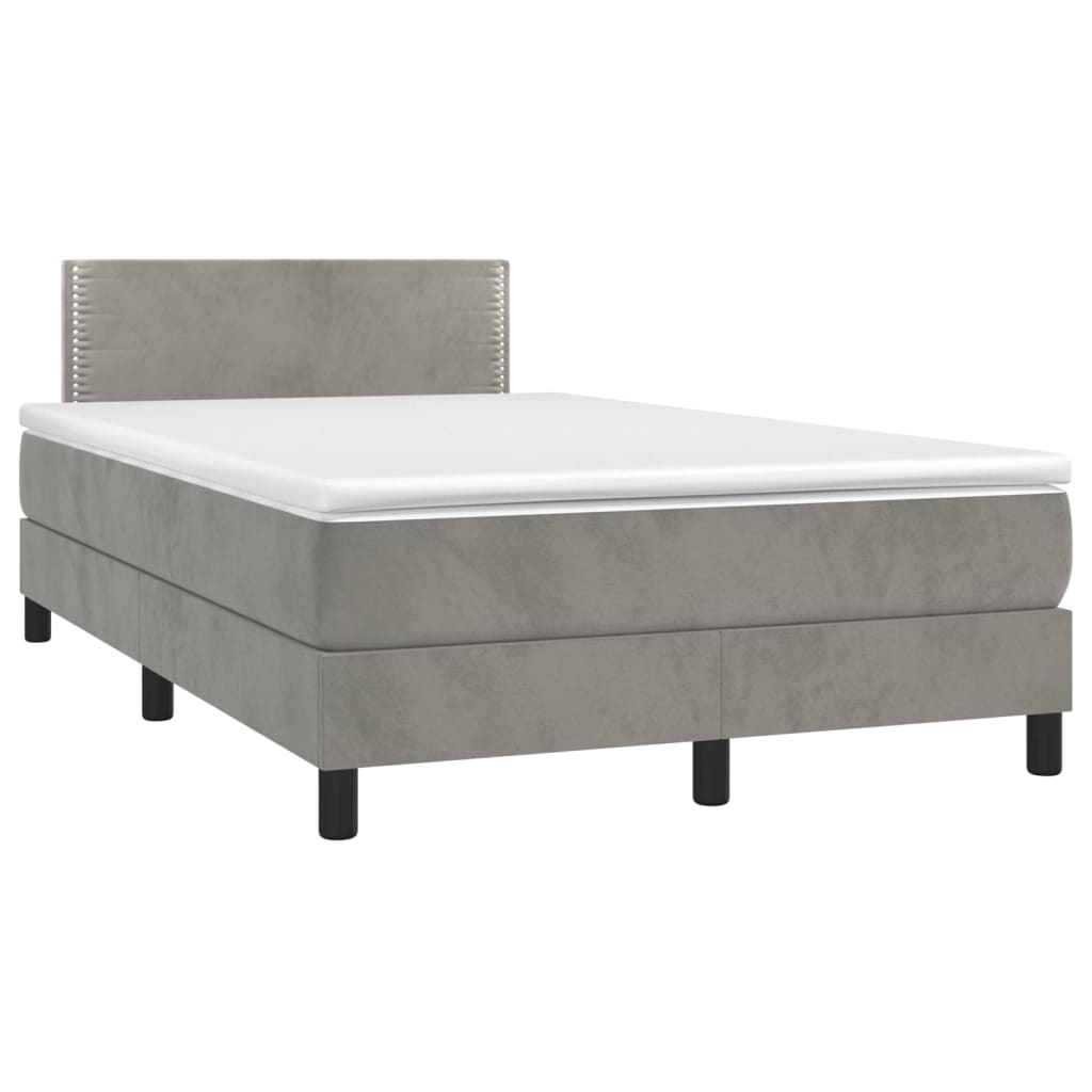 vidaXL Κρεβάτι Boxspring με Στρώμα Ανοιχτό Γκρι 120x200 εκ. Βελούδινο