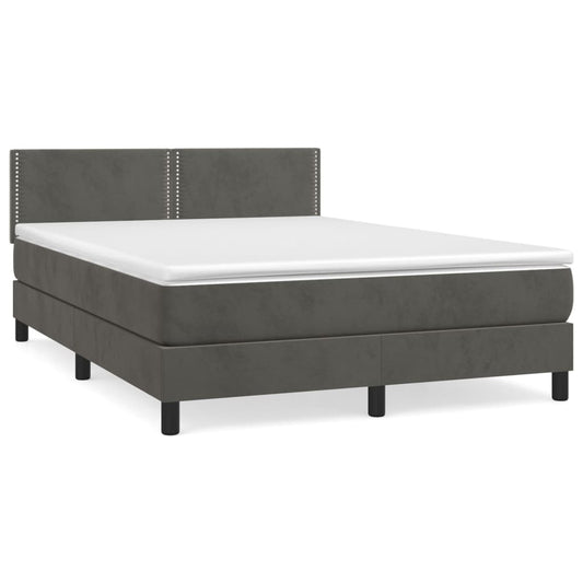 vidaXL Κρεβάτι Boxspring με Στρώμα Σκούρο Γκρι 140x200 εκ. Βελούδινο