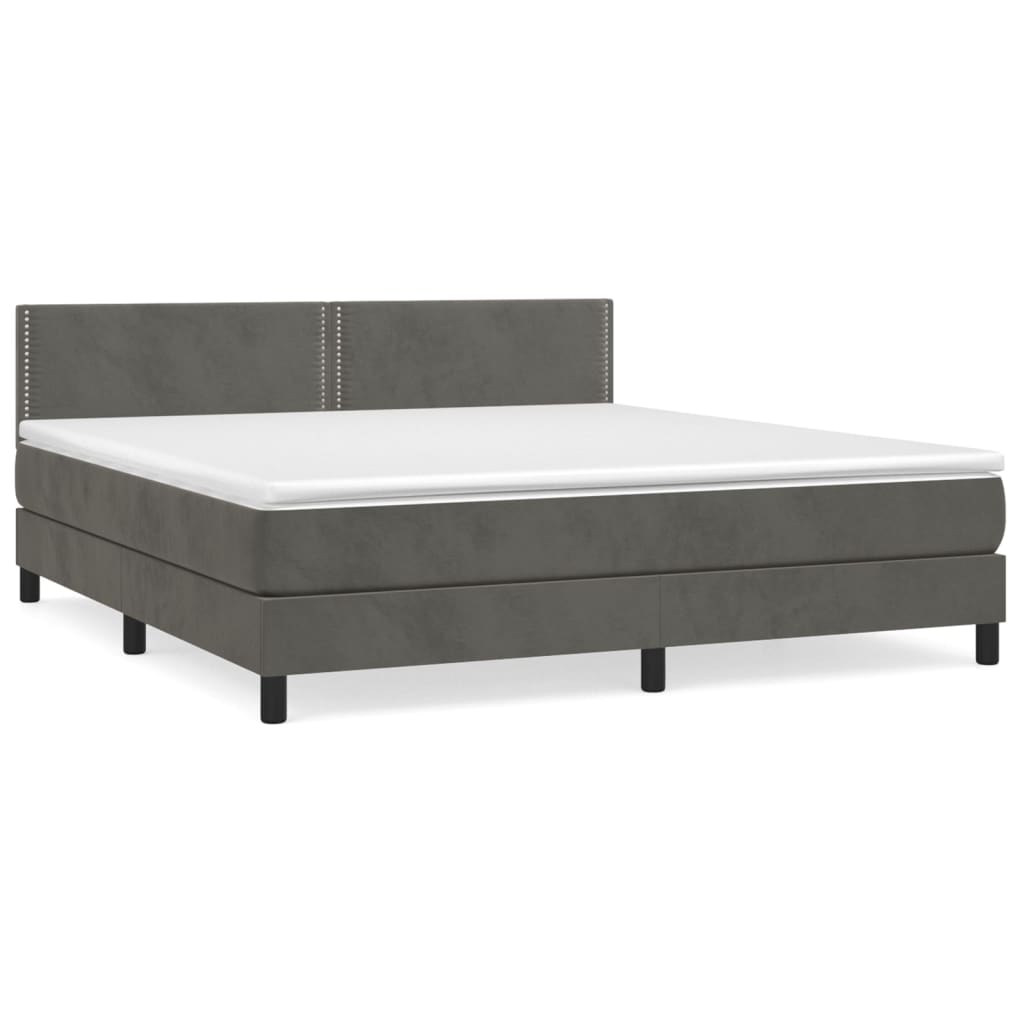 vidaXL Κρεβάτι Boxspring με Στρώμα Σκούρο Γκρι 180x200 εκ. Βελούδινο
