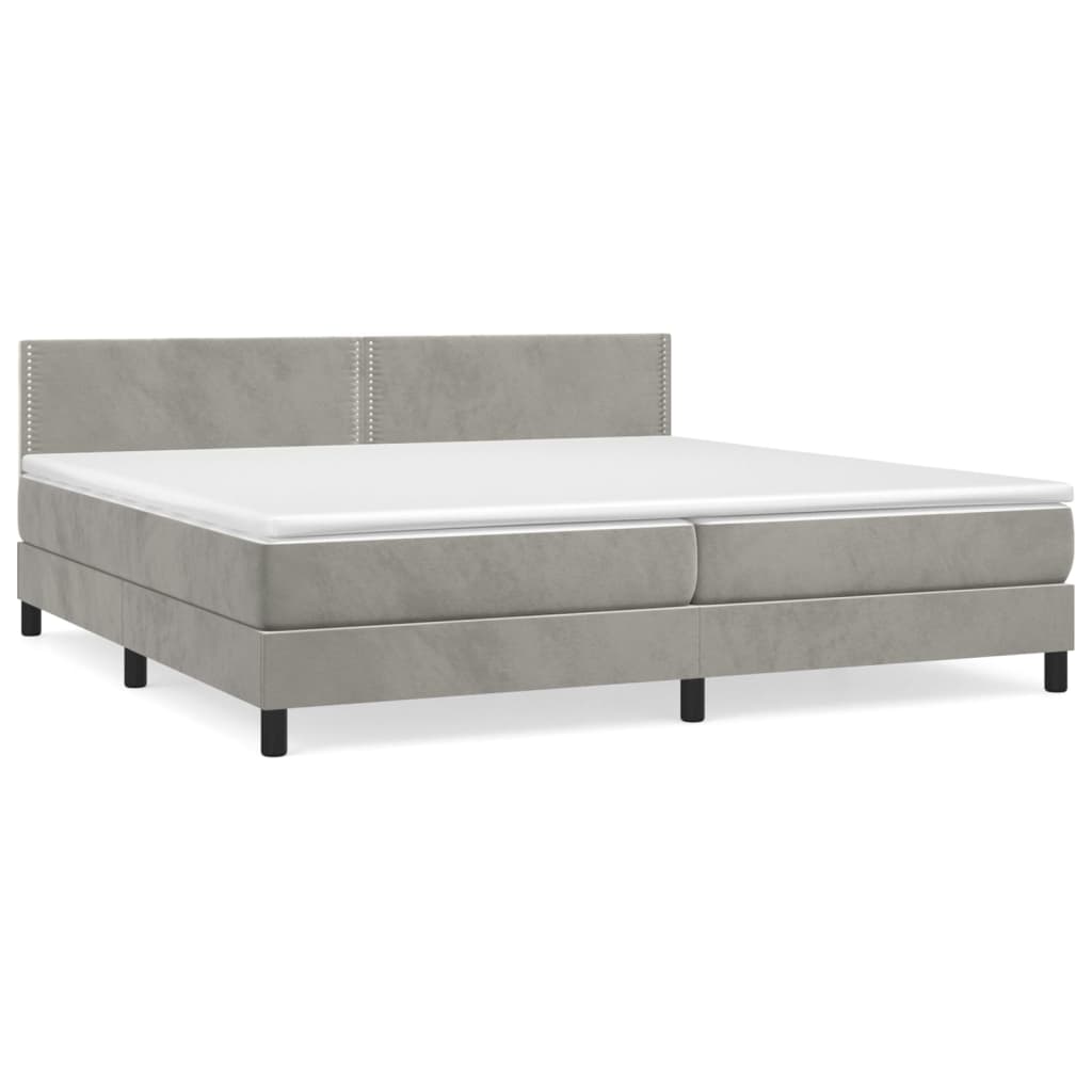 vidaXL Κρεβάτι Boxspring με Στρώμα Ανοιχτό Γκρι 200x200 εκ. Βελούδινο