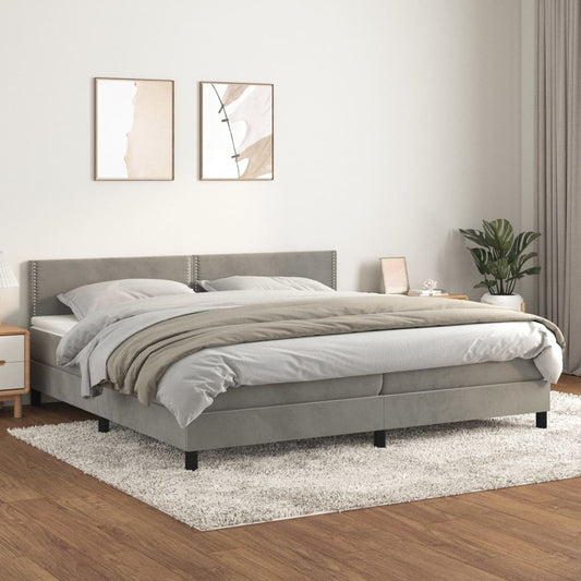 vidaXL Κρεβάτι Boxspring με Στρώμα Ανοιχτό Γκρι 200x200 εκ. Βελούδινο