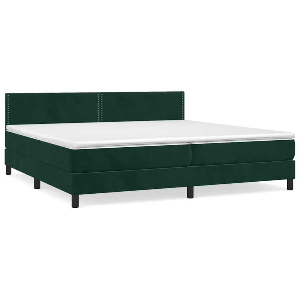 vidaXL Κρεβάτι Boxspring με Στρώμα Σκούρο Πράσινο 200x200εκ. Βελούδινο