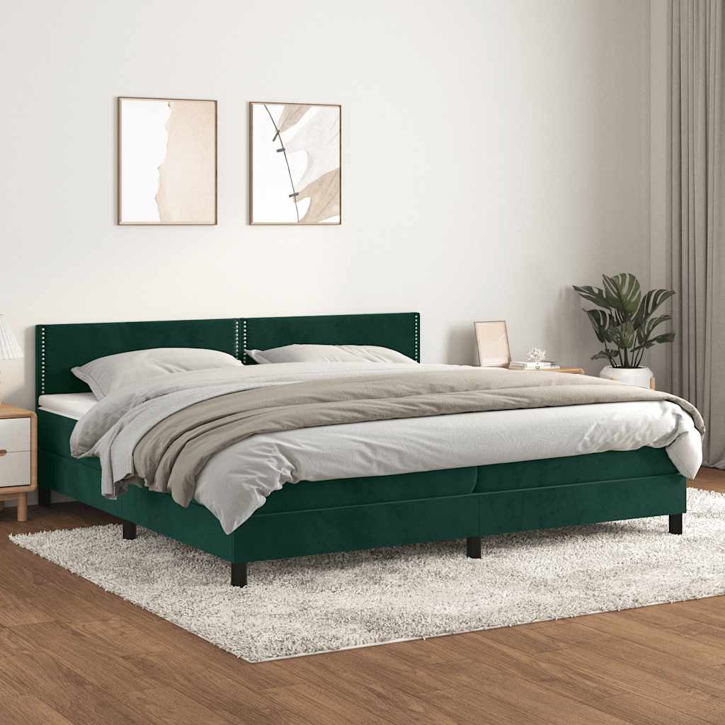 vidaXL Κρεβάτι Boxspring με Στρώμα Σκούρο Πράσινο 200x200εκ. Βελούδινο