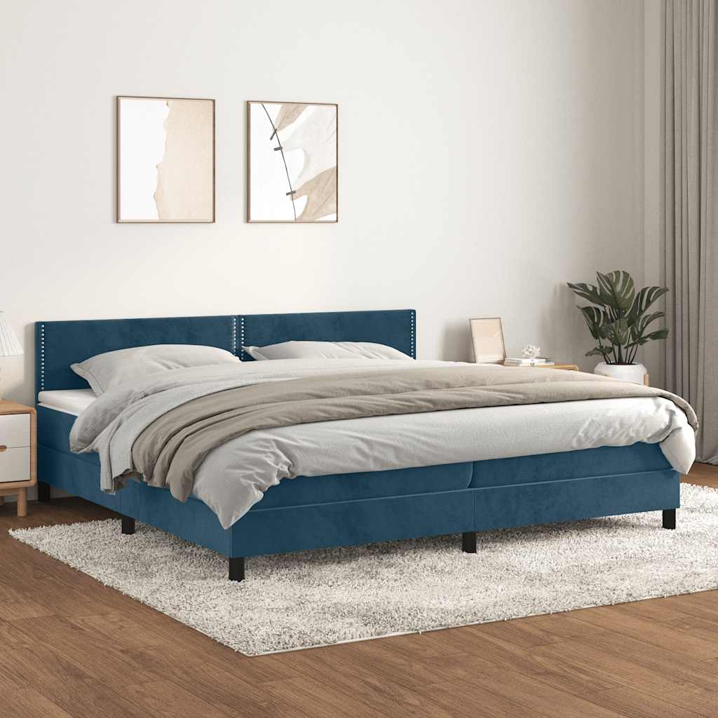 vidaXL Κρεβάτι Boxspring με Στρώμα Σκούρο Μπλε 200x200 εκ. Βελούδινο