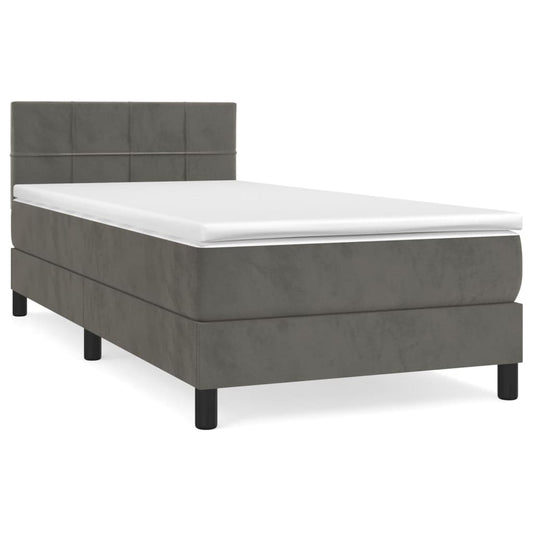 vidaXL Κρεβάτι Boxspring με Στρώμα Σκούρο Γκρι 90x190 εκ. Βελούδινο