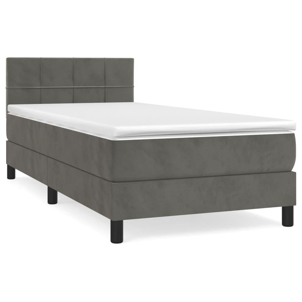 vidaXL Κρεβάτι Boxspring με Στρώμα Σκούρο Γκρι 90x200 εκ. Βελούδινο